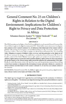 Portada de General comment No. 25 on children’s rights in relation to the digital environment: Implications for children’s right to privacy and data protection in Africa