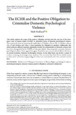 Portada de The ECHR and the positive obligation to criminalise domestic psychological violence