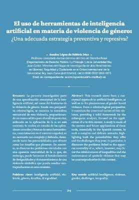 Portada de El uso de herramientas de inteligencia artificial en materia de violencia de género: ¿Una adecuada estrategia preventiva y represiva?