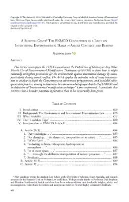 Portada de A sleeping giant?: The ENMOD convention as a limit on intentional environmental harm in armed conflict and beyond