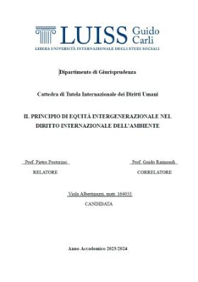 Portada de Il principio di equità intergenerazionale nel diritto internazionale dell’ambiente
