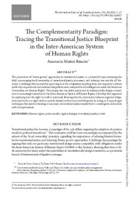 Portada de The complementarity paradigm: Tracing the transitional justice blueprint in the Inter-American System of Human Rights