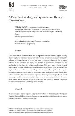 Portada de A fresh look at margin of appreciation through climate cases