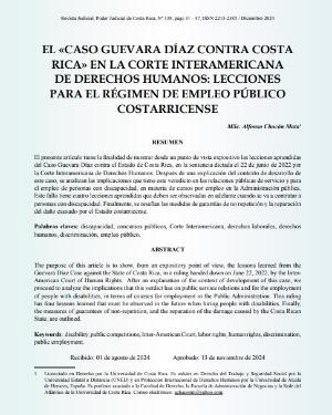 Portada de El «Caso Guevara Díaz contra Costa Rica» en la Corte Interamericana de Derechos Humanos: Lecciones para el régimen de empleo público costarricense