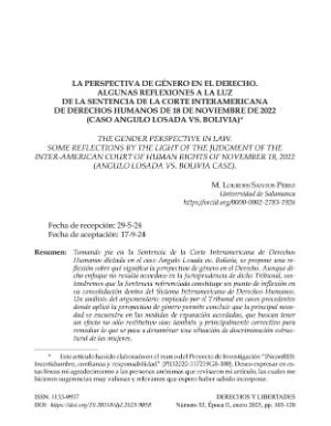 Portada de La perspectiva de género en el derecho: algunas reflexiones a la luz de la sentencia de la Corte Interamericana de Derechos Humanos de 18 de noviembre de 2022 (Caso Angulo Losada Vs. Bolivia)