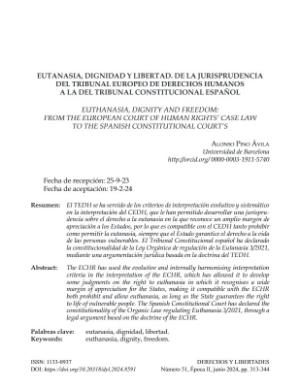 Portada de Eutanasia, dignidad y libertad: De la jurisprudencia del Tribunal Europeo de Derechos Humanos a la del Tribunal Constitucional Español