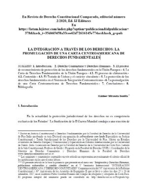 Portada de La integración a través de los derechos: La promulgación de una carta centroamericana de derechos fundamentales