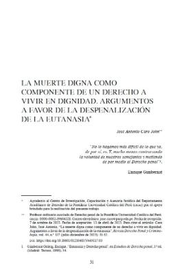 Portada de La muerte digna como componente de un derecho a vivir en dignidad: Argumentos a favor de la despenalización de la eutanasia